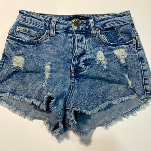 Forever 21- acid wash Jean shorts with distressed details/ perfect condition